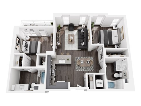 Floor plan for 2 beds, 2 baths, 1006 sqft